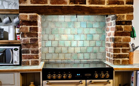Syncocks Farm Cottage: Wall, Kitchen, Brick, Interior Design, Flooring, Kitchen Appliance, Furniture, Floor, Countertop, Tile