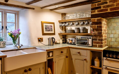Syncocks Farm Cottage: Wood, Furniture, Interior Design, Kitchen, Cabinetry, Flooring, Home, Lighting, Ceiling, Kitchen Appliance