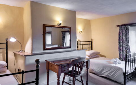 Syncocks Farm Cottage: Furniture, Wall, Interior Design, Bed, Floor, Flooring, Ceiling, Bedroom, Room, Lighting