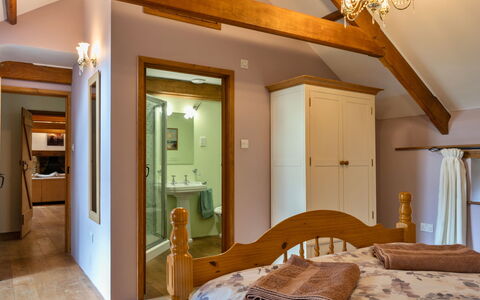 Oak Leaf Cottage: Interior Design, Furniture, Wall, Flooring, Wood, Ceiling, Floor, Room, Bed, Bedroom