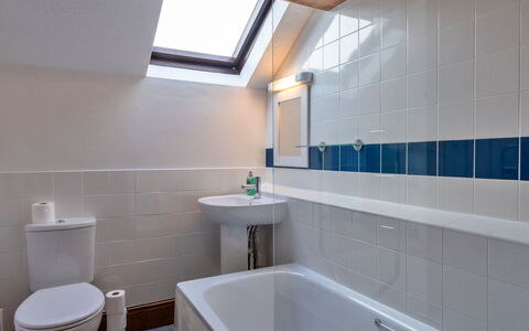 Old Nog Cottage, Stowford: Bathroom, Plumbing Fixture, Wall, Flooring, Floor, Bathtub, Tap, Sink, Interior Design, Plumbing