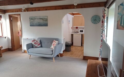 Halcyon Cottage, Stowford: Furniture, Wood, Interior Design, Flooring, Floor, Ceiling, Room, Home, Wood Stain, Living Room