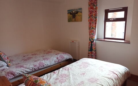 Halcyon Cottage, Stowford: Bed, Bedroom, Furniture, Bedding, Bed Sheet, Wood, Interior Design, Linens, Textile, Floor