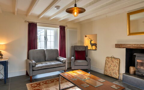 The Cottage at High Bickington: Furniture, Interior Design, Flooring, Wall, Floor, Wood, Ceiling, Room, Couch, Living Room