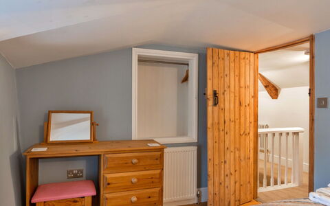 The Cottage at High Bickington: Furniture, Interior Design, Bed, Wall, Bedroom, Floor, Wood, Flooring, Ceiling, Room