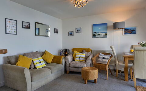 Sea Views Apartment in Ilfracombe: Furniture, Wall, Couch, Interior Design, Home, Living Room, Flooring, Apartment, Room, Floor