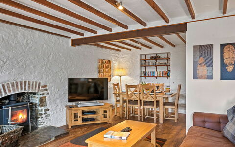 The Old School House at Instow: Wall, Wood, Ceiling, Flooring, Interior Design, Furniture, Room, Living Room, Couch, Hardwood