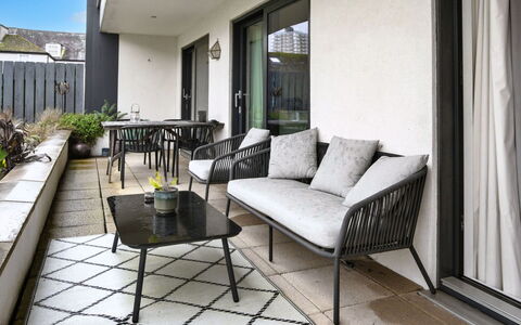 Plymouth City Apartment 15: Furniture, Outdoor Furniture, Chair, Outdoor Table, Garden, Patio, Coffee Table, Houseplant, Backyard, Landscaping