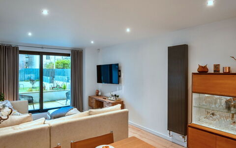 Plymouth City Apartment 15: Furniture, Interior Design, Flooring, Wall, Couch, Wood, Floor, Ceiling, Living Room, Room