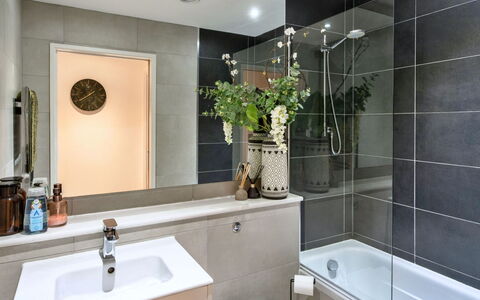 Plymouth City Apartment 15: Bathroom, Plumbing Fixture, Interior Design, Sink, Flooring, Tap, Bathroom Sink, Floor, Bathroom Cabinet, Toilet