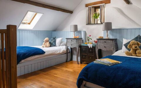 Coulscott Old Barn: Furniture, Bed, Interior Design, Bedroom, Flooring, Floor, Bedding, Wood, Bed Sheet, Room