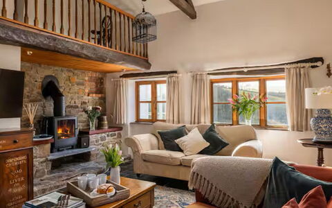 Coulscott Farmhouse: Furniture, Interior Design, Wood, Couch, Room, Ceiling, Flooring, Living Room, Home, Floor