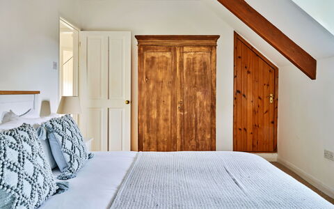 Coachmans Cottage: Bedroom, Wood, Bed, Interior Design, Furniture, Flooring, Floor, Bedding, Ceiling, Bed Sheet