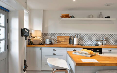 Horseshoe Cottage: Kitchen, Countertop, Kitchen Appliance, Furniture, Cabinetry, Interior Design, Major Appliance, Flooring, Home Appliance, Kitchen Stove