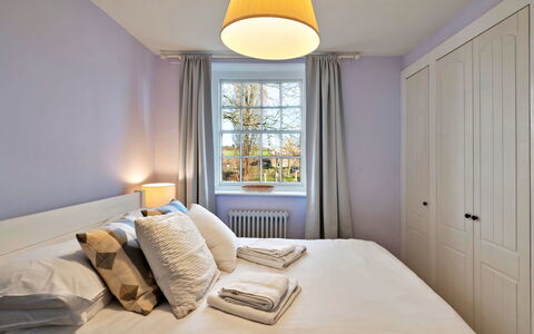 Horseshoe Cottage: Interior Design, Bed, Bedroom, Furniture, Flooring, Wood, Ceiling, Floor, Bed Sheet, Bedding