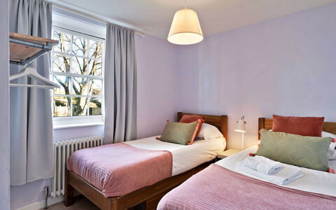 Horseshoe Cottage: Furniture, Bed, Interior Design, Bedroom, Wall, Flooring, Floor, Bed Sheet, Wood, Ceiling