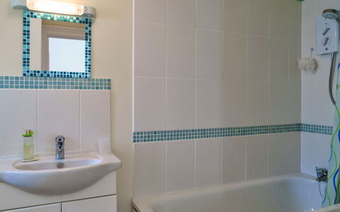 Westward Ho 604: Bathroom, Blue, Plumbing Fixture, Interior Design, Wall, Flooring, Floor, Sink, Tap, Plumbing