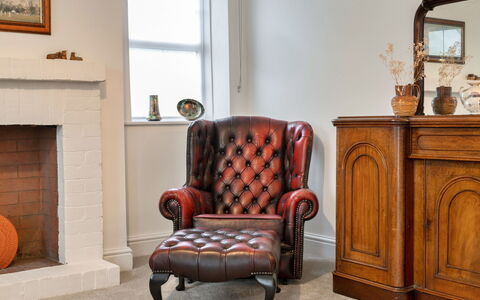 Hillside Rise: Furniture, Interior Design, Flooring, Club Chair, Chair, Living Room, Wood Stain, Leather, Hardwood, Antique