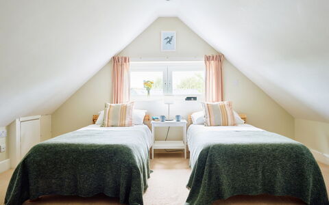 The Barn at Courtleigh: Bed, Interior Design, Bedroom, Furniture, Bedding, Ceiling, Wood, Bed Sheet, Floor, Room