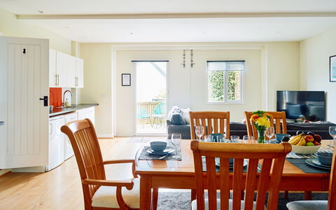 The Barn at Courtleigh: Furniture, Interior Design, Flooring, Table, Wood, Floor, Chair, Ceiling, Kitchen & Dining Room Table, Dining Room