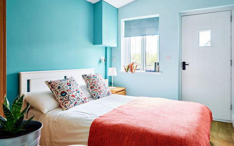 The Barn at Courtleigh: Blue, Furniture, Bed, Bedroom, Bedding, Interior Design, Bed Sheet, Linens, Textile, Room
