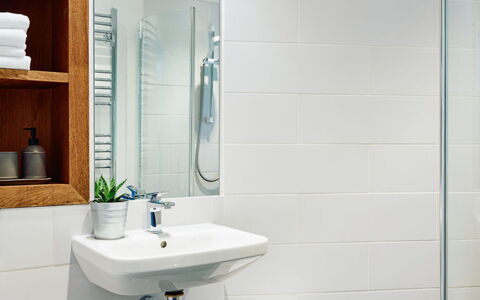 The Barn at Courtleigh: Bathroom, Interior Design, Wall, Flooring, Plumbing Fixture, Floor, Toilet, Mirror, Plumbing, Bathroom Sink
