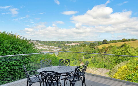 Larkrise: Furniture, Outdoor Furniture, Outdoor Table, Chair, Fence, Balcony, Deck, Handrail, Hardwood, Wood Stain