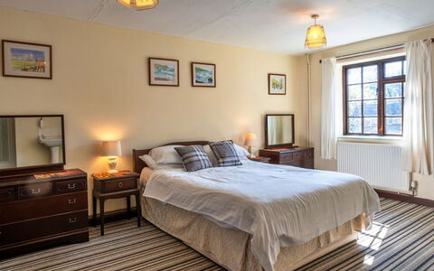 Trimstone Manor - Mill Cottage: Bed, Furniture, Interior Design, Bedroom, Floor, Flooring, Wall, Bed Sheet, Bedding, Room