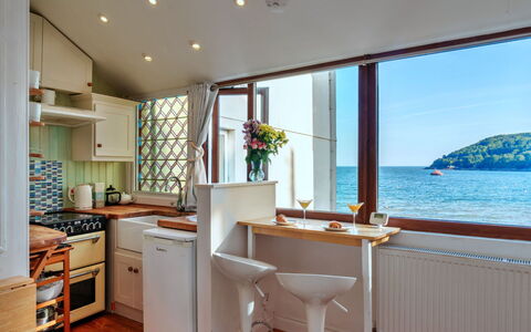 The Wash House, Kingsand: Wood, Interior Design, Kitchen, Furniture, Room, Countertop, Major Appliance, Cabinetry, Wood Stain, Kitchen Appliance