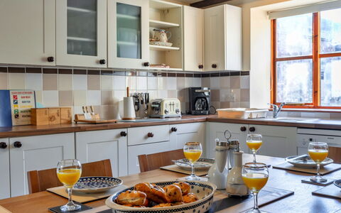 Mill Cottage, Great Houndbeare Farm: Kitchen, Countertop, Furniture, Kitchen Appliance, Cabinetry, Interior Design, Wood, Flooring, Major Appliance, Ceiling