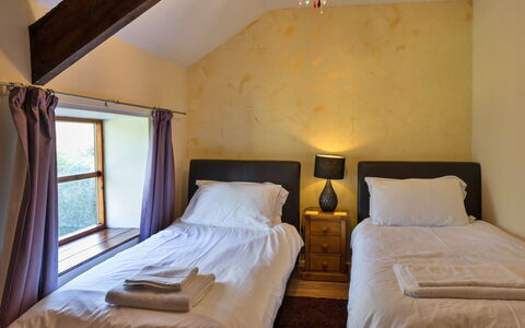 Mill Cottage, Great Houndbeare Farm: Wall, Bed, Bedroom, Wood, Bed Sheet, Interior Design, Bedding, Flooring, Floor, Bed Frame