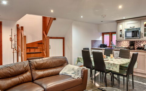 Ivy Cottage, Great Houndbeare Farm: Furniture, Interior Design, Couch, Wood, Flooring, Living Room, Ceiling, Room, Floor, Home