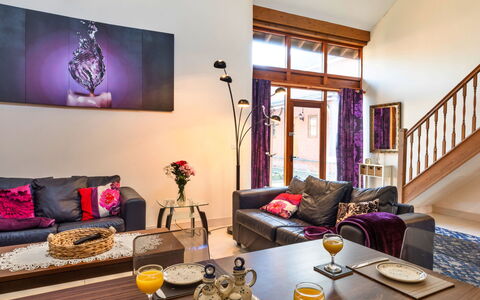 Cob Barn, Great Houndbeare Farm: Furniture, Interior Design, Flooring, Wall, Couch, Floor, Wood, Living Room, Ceiling, Room