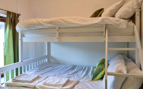 Lime Cottage, Great Houndbeare Farm: Bed, Furniture, Bedding, Bedroom, Bunk Bed, Interior Design, Bed Sheet, Floor, Wood, Flooring