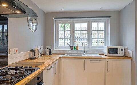 The Heselwood Coach House: Kitchen, Kitchen Appliance, Countertop, Interior Design, Major Appliance, Cabinetry, Flooring, Wood, Home Appliance, Furniture