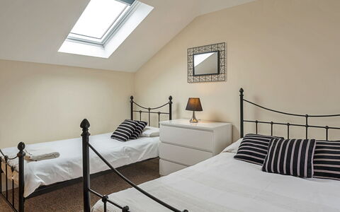 The Heselwood Coach House: Interior Design, Bed, Flooring, Furniture, Floor, Wall, Bedroom, Wood, Ceiling, Room