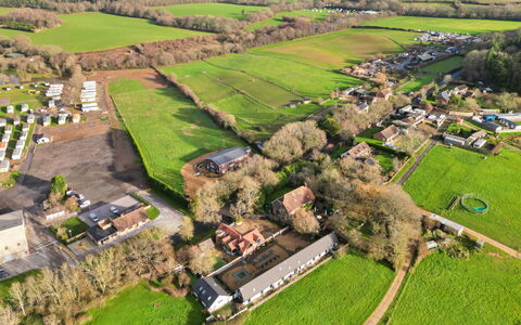 Pig Cottage at Dairy Cottages: Aerial Photography, Tree, Bird'S-Eye View, Residential Area, Landscape, Plain, House, Field, Rural Area, Neighbourhood