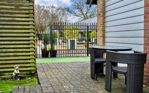 Pig Cottage at Dairy Cottages: Furniture, Outdoor Furniture, Garden, Fence, Iron, Outdoor Bench, Chair, Outdoor Table, Metal, Yard