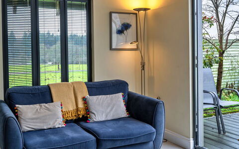 Ploughman'S Row No. 3 at Dairy Cottages: Furniture, Interior Design, Couch, Living Room, Window Covering, Lighting, Home, Flooring, Floor, Window Treatment