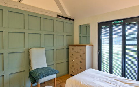 Ploughman'S Row No. 1 at Dairy Cottages: Bed, Wall, Furniture, Bedroom, Interior Design, Wood, Flooring, Ceiling, Bedding, Floor