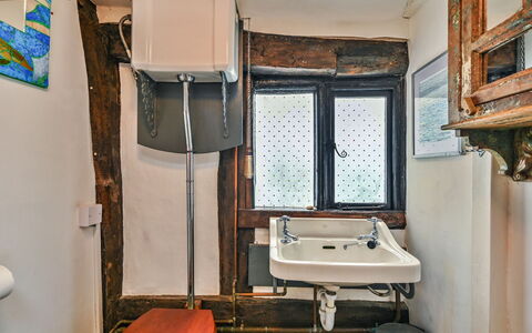 Old Town Cottage, Hastings: Plumbing Fixture, Bathroom Sink, Sink, Plumbing, Bathroom, Tap, Mirror, Room, Toilet, Towel