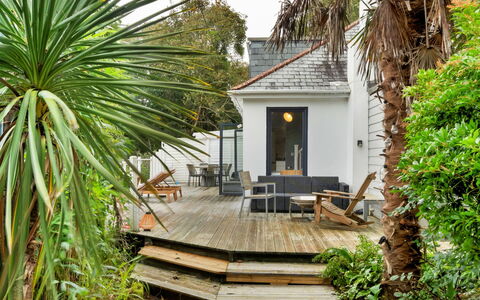 Three Quarter Cottage: Shrub, Home, Cottage, Eco Hotel, Garden, Hardwood, Landscaping, Shade, Deck