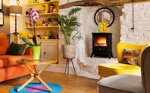 Wallis Cottage: Furniture, Interior Design, Wood, Yellow, Flooring, Floor, Hearth, Living Room, Lighting, Room