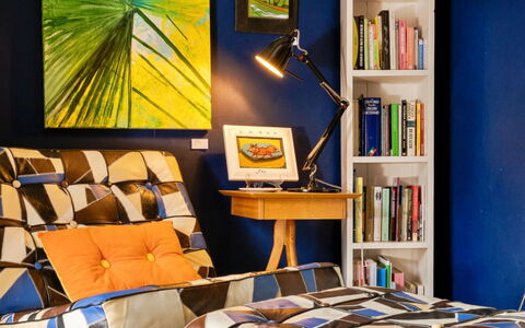 Wallis Cottage: Furniture, Blue, Interior Design, Yellow, Flooring, Textile, Chair, Floor, Living Room, Lighting