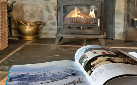 Penclogwynau: Hearth, Stone Wall, Chimney, Fireplace, Wood-Burning Stove, Stove, Living Room
