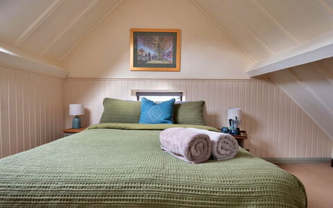 Pandy Farmhouse: Furniture, Interior Design, Bedroom, Bed, Wood, Floor, Flooring, Ceiling, Bed Sheet, Bedding