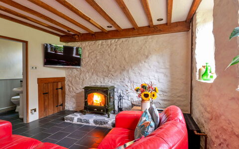 Pandy Farmhouse: Wood, Furniture, Home, Flooring, Hearth, Cottage, Wood Stain, Living Room, Hardwood