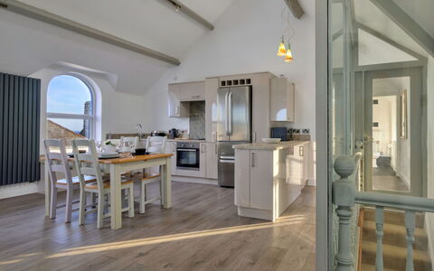 Gwynle: Furniture, Flooring, Interior Design, Wood, Floor, Ceiling, Kitchen, Wood Flooring, Countertop, Lighting