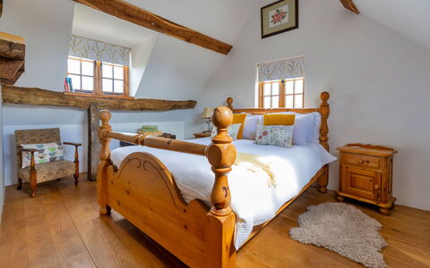 Waen Farm Cottage: Bed, Bedroom, Wood, Furniture, Bedding, Bed Sheet, Home, House, Interior Design, Bed Frame