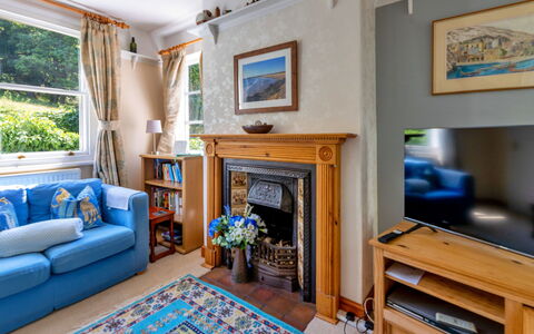 Wern Cottage: Furniture, Interior Design, Wood, Flooring, Couch, Living Room, Table, Room, Floor, Lighting
